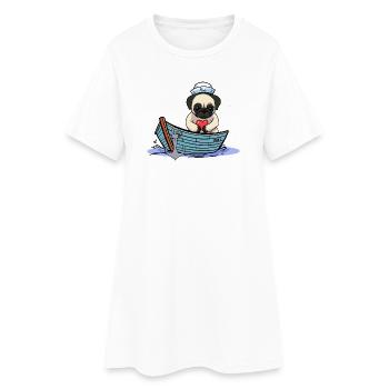 Mops Hund Herz Matrose Liebe Seemann Ahoi - Frauen T-Shirt-Kleid - Weiß - Vorne