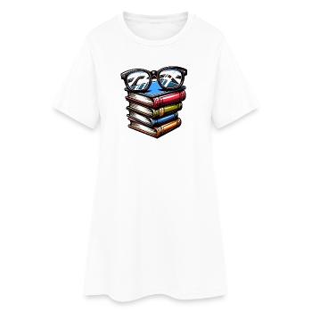 Futé livresque : la pile savante - Robe T-shirt Femme - blanc - Devant