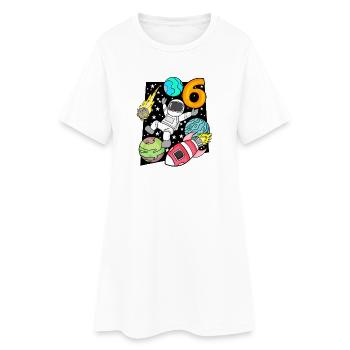 6 Anniversaire Garçon Astronaute Fusée - Robe T-shirt Femme - blanc - Devant