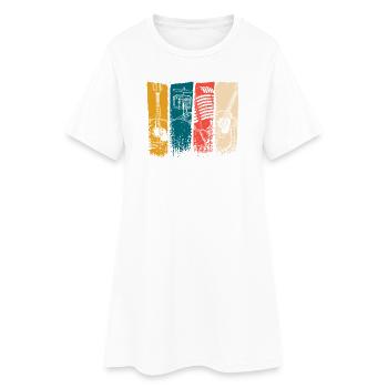 Retro Music Strip Art: Mikrofon und Gitarre - Frauen T-Shirt-Kleid - Weiß - Vorne