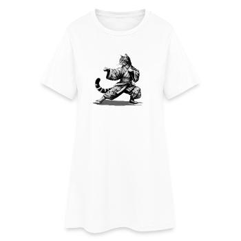 Chat avec kimono en position de combat de kung-fu - Robe T-shirt Femme - blanc - Devant