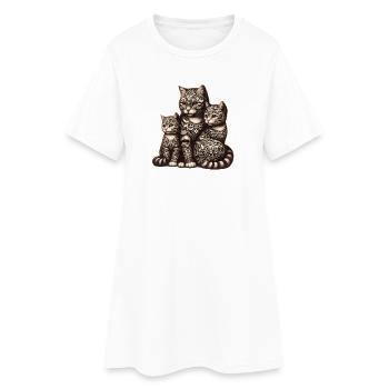 decorated cat family with ornate patterns - Women’s T-Shirt Dress - white - Front
