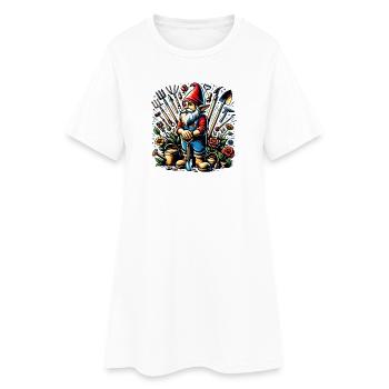 Colorful, living garden gnome surrounded by tools - Women’s T-Shirt Dress - white - Front
