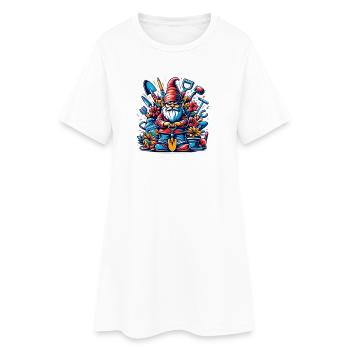 Nain de jardin coloré et sinistre avec des fleurs et des outils - Robe T-shirt Femme - blanc - Devant