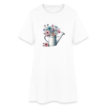 Arrosoir, luxuriant rempli de fleurs aux couleurs pastel - Robe T-shirt Femme - blanc - Devant
