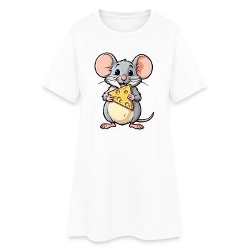 Souris de dessin animé effrontée avec du fromage - Robe T-shirt Femme - blanc - Devant