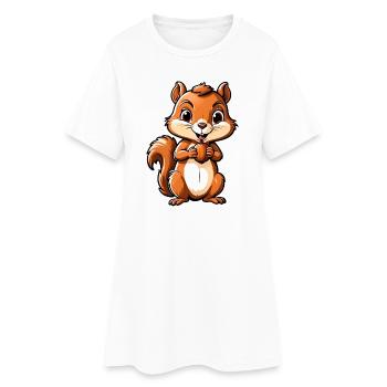 Cute Cartoon Squirrel Holding Acorn - Women’s T-Shirt Dress - white - Front