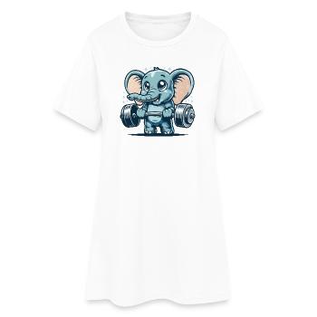 Mignon éléphant de dessin animé faisant de la musculation - Robe T-shirt Femme - blanc - Devant