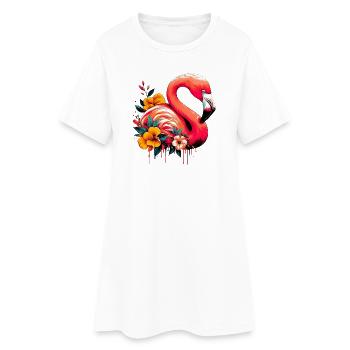 Flamingo - Frauen T-Shirt-Kleid - Weiß - Vorne