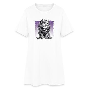 Löwe comic, lachend sitzt auf Hocker | Poster - Frauen T-Shirt-Kleid - Weiß - Vorne