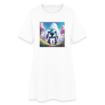 La petite fille et son robot - Robe T-shirt Femme - blanc - Devant