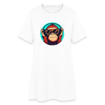 Affe mit Sonnenbrille und Kopfhörern - Frauen T-Shirt-Kleid - Weiß - Vorne