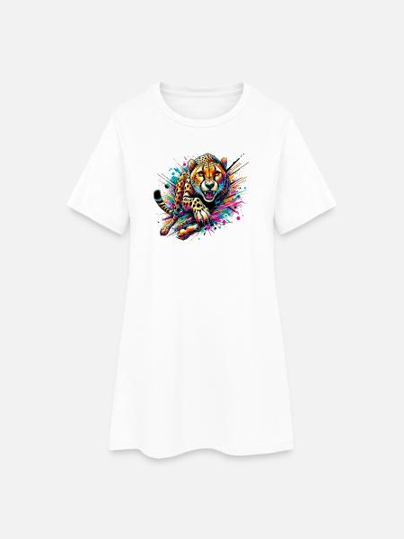 Gepard - Frauen T-Shirt-Kleid - Weiß