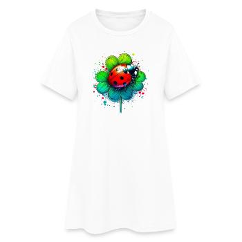Ladybug on a four-leaf clover - Women’s T-Shirt Dress - white - Front