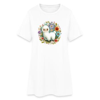 Floral avec un petit lama - Robe T-shirt Femme - blanc - Devant
