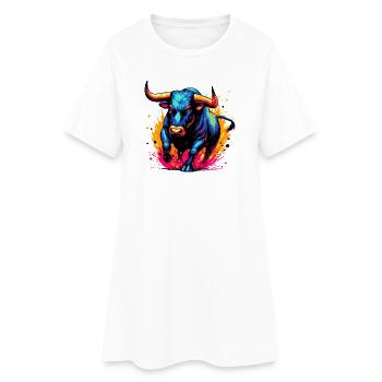 Stier - Frauen T-Shirt-Kleid - Weiß - Vorne