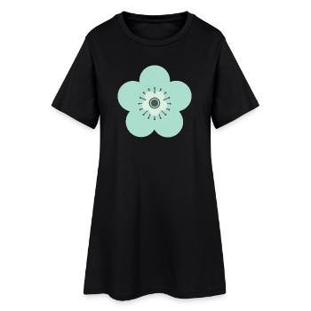 Vert menthe et fleur bleue - Robe T-shirt Femme - noir - Devant