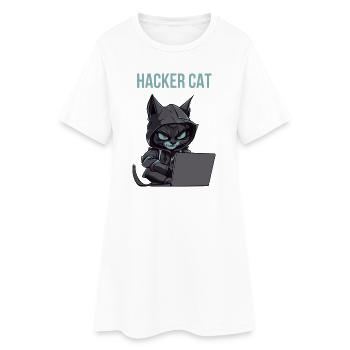 hacker cat hood - Robe T-shirt Femme - blanc - Devant