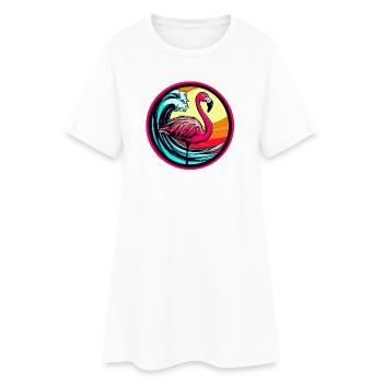 Flamingo - Frauen T-Shirt-Kleid - Weiß - Vorne