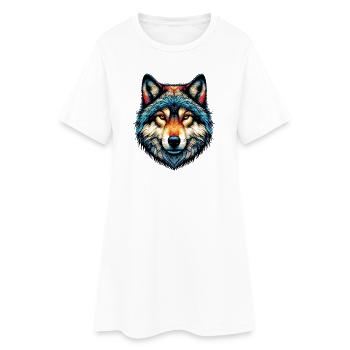 Wolf - Frauen T-Shirt-Kleid - Weiß - Vorne