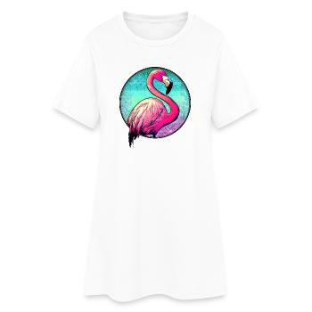 Flamingo - Frauen T-Shirt-Kleid - Weiß - Vorne