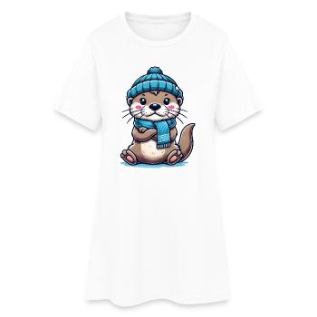 Loutre mignonne - Robe T-shirt Femme - blanc - Devant