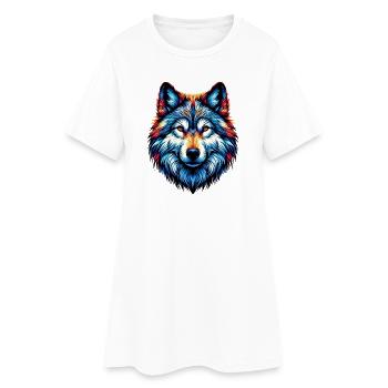 Wolf - Frauen T-Shirt-Kleid - Weiß - Vorne