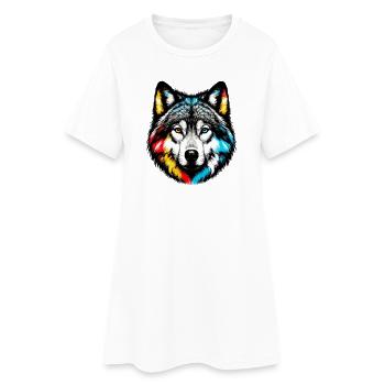 Wolf - Frauen T-Shirt-Kleid - Weiß - Vorne