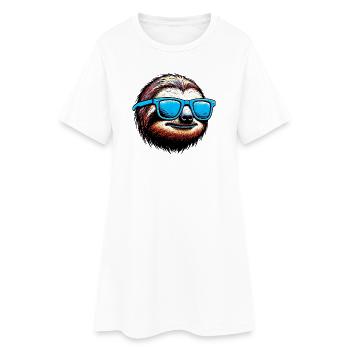 Faultier mit Sonnenbrille - Frauen T-Shirt-Kleid - Weiß - Vorne