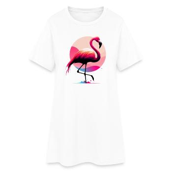 Flamingo - Frauen T-Shirt-Kleid - Weiß - Vorne
