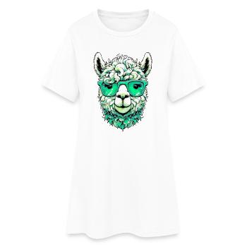 Alpaka mit Sonnenbrille - Frauen T-Shirt-Kleid - Weiß - Vorne
