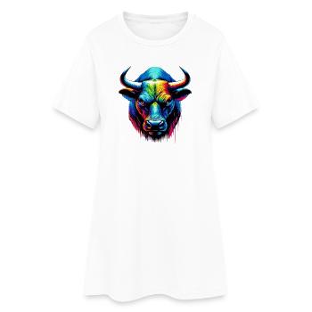 Stier - Frauen T-Shirt-Kleid - Weiß - Vorne