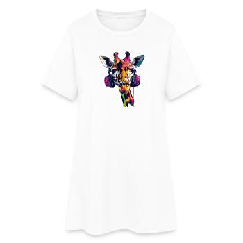 Giraffe Giraffen Giraffenkopf mit Kopfhörer - Frauen T-Shirt-Kleid - Weiß - Vorne