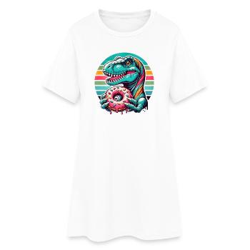 Motif de beignet Dino : une aventure pour les gourmands - Robe T-shirt Femme - blanc - Devant