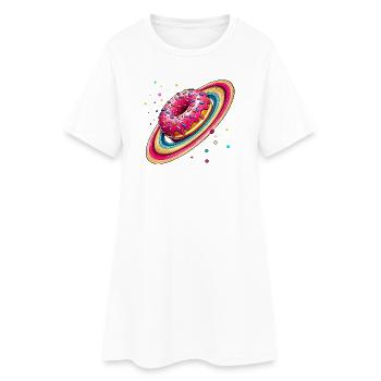 Un beignet avec des pépites colorées comme la planète Saturne - Robe T-shirt Femme - blanc - Devant