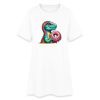Motif de beignet Dino : une aventure pour les gourmands - Robe T-shirt Femme - blanc - Devant