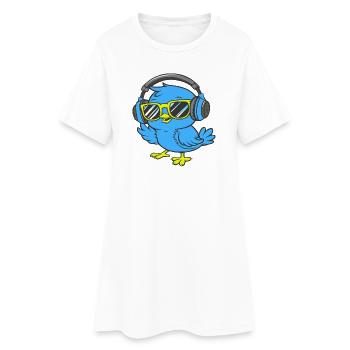 Oiseau mignon avec des lunettes de soleil et des écouteurs - Robe T-shirt Femme - blanc - Devant