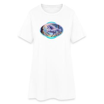 Zartes Einhorn im Magischen Wald - Frauen T-Shirt-Kleid - Weiß - Vorne