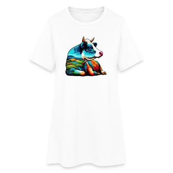 Kuh - Frauen T-Shirt-Kleid - Weiß - Vorne