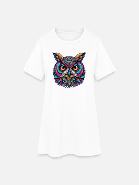 Eule - Frauen T-Shirt-Kleid - Weiß