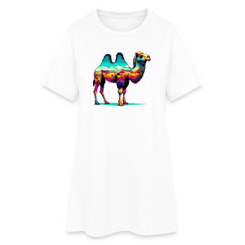 Kamel - Frauen T-Shirt-Kleid - Weiß - Vorne