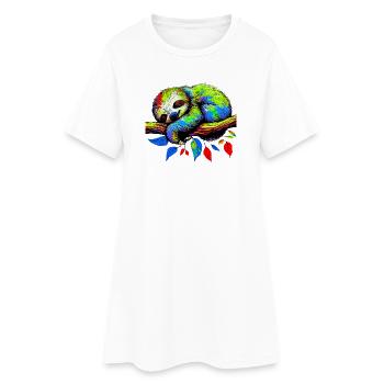 Faultier - Frauen T-Shirt-Kleid - Weiß - Vorne