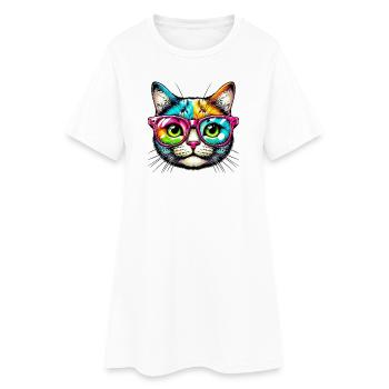 Chat avec des lunettes de soleil - Robe T-shirt Femme - blanc - Devant