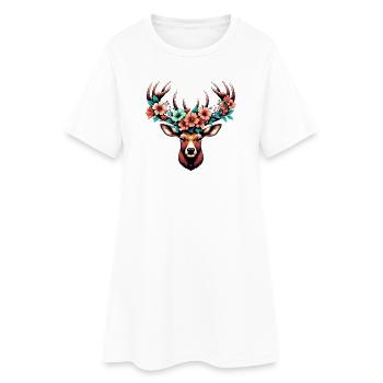 Cerf avec des fleurs - Robe T-shirt Femme - blanc - Devant