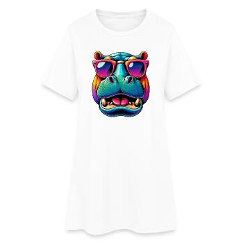 Nilpferd mit Sonnenbrille - Frauen T-Shirt-Kleid - Weiß - Vorne