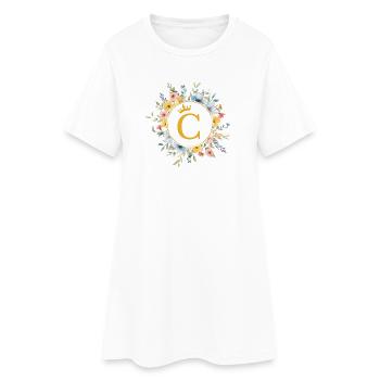 C monogramme, cercle de fleurs, personnalisable - Robe T-shirt Femme - blanc - Devant