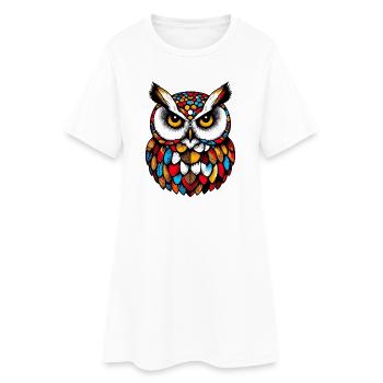 Eule - Frauen T-Shirt-Kleid - Weiß - Vorne