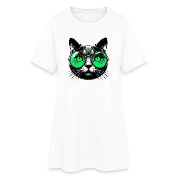 Le Chat avec des lunettes - Robe T-shirt Femme - blanc - Devant