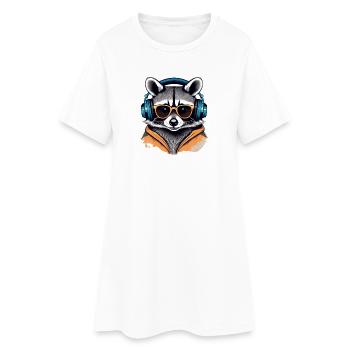 Cool raccoon with headphones and sunglasses - Women’s T-Shirt Dress - white - Front