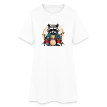 Stylischer Waschbär mit Schlagzeug - Frauen T-Shirt-Kleid - Weiß - Vorne